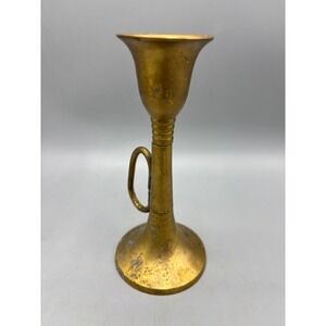 Vintage‎ Brass Candlestick Holder Trumpet Horn Handle Single Taper Candle